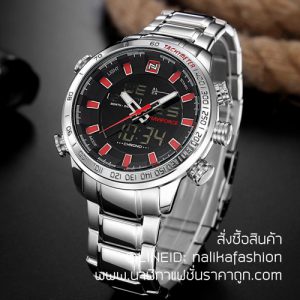 นาฬิกา Naviforce NF9093 สีเงิน-แดง สายสแตนเลสสองระบบ ของแท้ 100%