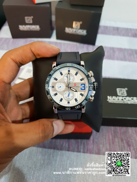 นาฬิกาผู้ชาย Naviforce NF9137 น้ำเงิน สายหนังผู้ชายสุดเท่ ของแท้ 100%