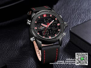 นาฬิกาผู้ชาย Naviforce NF9138 สีดำ-แดง สายหนังสองระบบ ของแท้ 100%