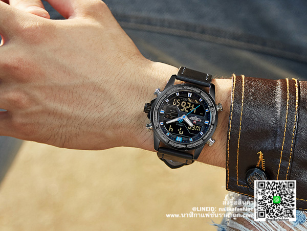นาฬิกาผู้ชาย Naviforce NF9138 สีดำ-น้ำเงิน สายหนังสองระบบ ของแท้ 100%