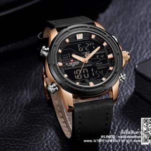 นาฬิกาผู้ชาย Naviforce NF9138 สีดำ-พิ้งโกล สายหนังสองระบบ ของแท้ 100%