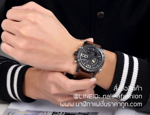 นาฬิกาผู้ชาย Naviforce NF9095 สีน้ำตาล สายหนังสองระบบ ของแท้ 100%