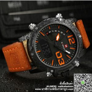 นาฬิกา Naviforce NF9095 สายหนังสองระบบ สีส้ม-ดำ