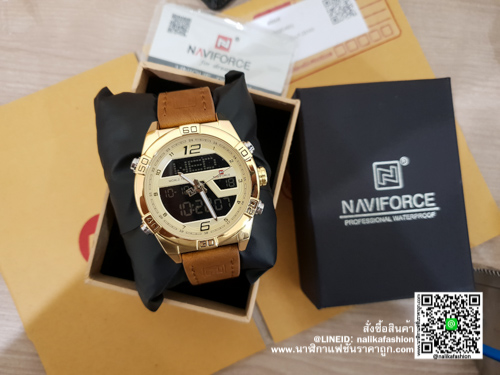 นาฬิกา แฟชั่น ผู้ชาย Naviforce NF9128 สีน้ำตาล สายหนังสองระบบ ราคาถูก