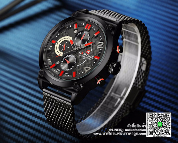 นาฬิกา Naviforce NF9068 สายสแตนเลส สีดำ-แดง แนวสปอร์ต เท่มาก (ขายดี!) 100% ส่งฟรี มีบริการเก็บเงินปลายทาง