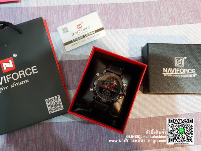 รีวิวนาฬิกา Naviforce NF9134 สายหนังสีดำ-แดง
