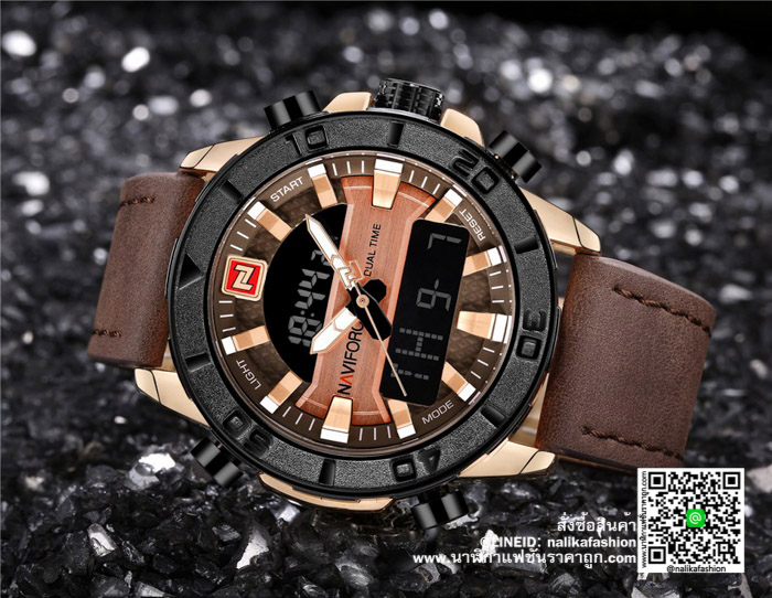 นาฬิกา Naviforce NF9114 สายหนังสองระบบ สีน้ำตาล-พิ้งโกล