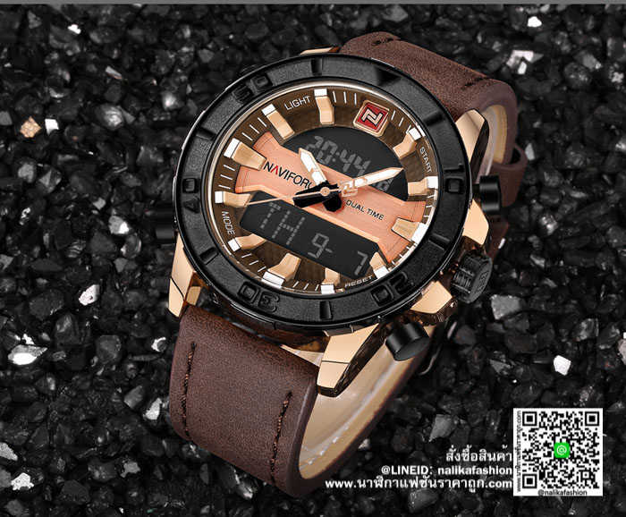 นาฬิกา Naviforce NF9114 สายหนังสองระบบ สีน้ำตาล-พิ้งโกล
