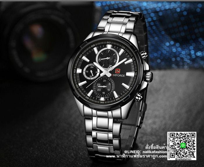 นาฬิกา Naviforce NF9089 สายสแตนเลส ลายโมโนกราฟ สีดำ-สแตนเลส ของแท้ ส่งฟรี มีบริการเก็บเงินปลายทาง