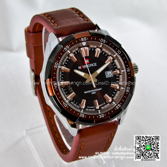 นาฬิกา Naviforce NF9056 สายหนัง แนวดูดี สีน้ำตาล-ขอบเงิน รุ่นขายดี ส่งฟรี มีบริการเก็บเงินปลายทาง