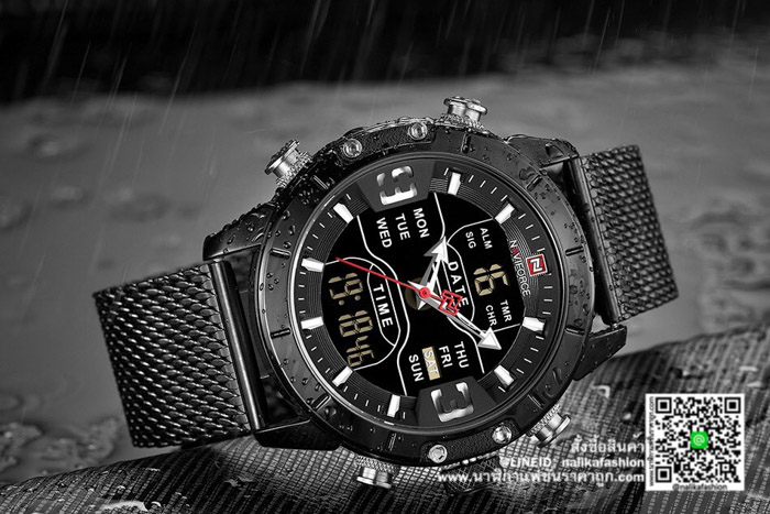 นาฬิกา Naviforce NF9153 รุ่นใหม่ สายสแตนเลส สีดำ ของแท้ 100%