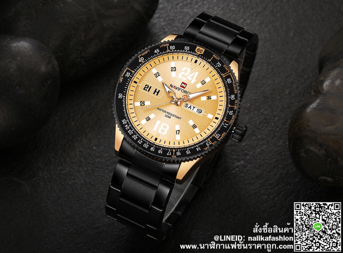 นาฬิกา Naviforce NF9102 สายสแตนเลส สีดำ-ทอง พร้อมกล่อง รับประกัน 1 ปี ส่งฟรี มีบริการเก็บเงินปลายทาง