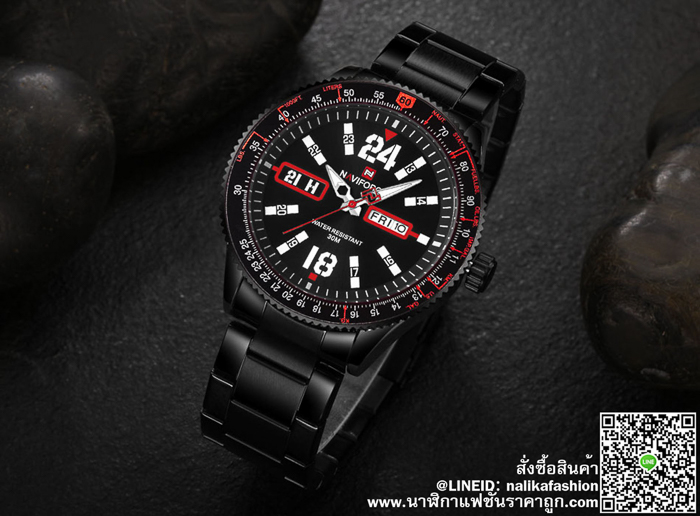 นาฬิกา Naviforce NF9102 สายสแตนเลส สีดำ-แดง พร้อมกล่อง รับประกัน 1 ปี ส่งฟรี มีบริการเก็บเงินปลายทาง