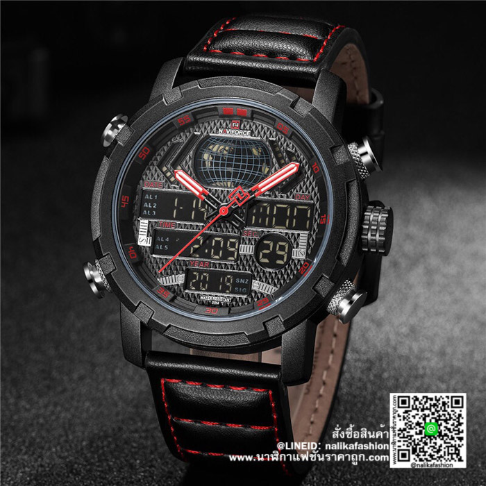 นาฬิกา Naviforce NF9160 ผู้ชาย สายหนังสองระบบ สีดำ-แดง ของแท้ 100% ราคาถูก ส่งฟรี มีบริการเก็บเงินปลายทาง