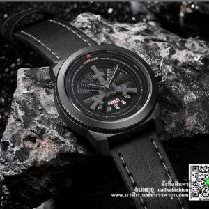 นาฬิกา Naviforce NF9156 สายหนังลาย สีดำ ของแท้พร้อมกล่อง รับประกัน 1 ปี ส่งฟรี มีบริการเก็บเงินปลายทาง
