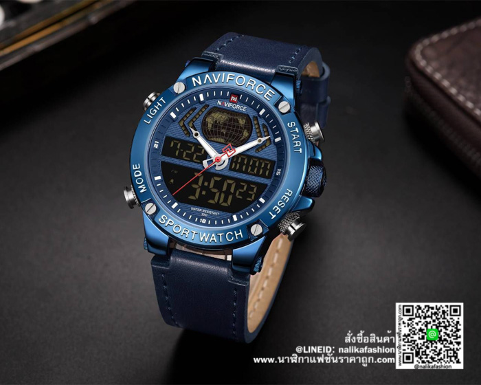 นาฬิกา Naviforce NF9164 สายหนังสองระบบ สีน้ำเงิน ขายดีมาก สวยมาก ๆ ของแท้ 100% ราคาถูก