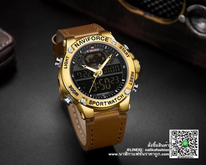 นาฬิกา Naviforce NF9164 สายหนังสองระบบ สีทอง สวยมาก ๆ ของแท้ 100% ราคาถูก ส่งฟรี มีบริการเก็บเงินปลายทาง