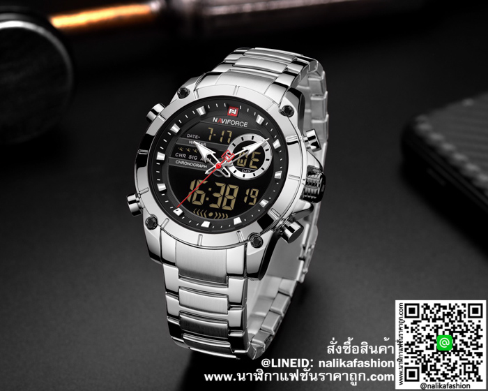 นาฬิกา Naviforce NF9163 สายสแตนเลส สีเงิน ขายดี  รุ่นใหม่ ของแท้ 100%