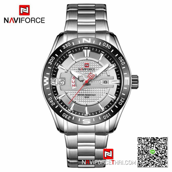 นาฬิกา Naviforce NF 9157 อย่างเท่ สีเงิน สุดเข้ม พร้อมกล่อง รับประกัน 1 ปี ส่งฟรี มีบริการเก็บเงินปลายทาง