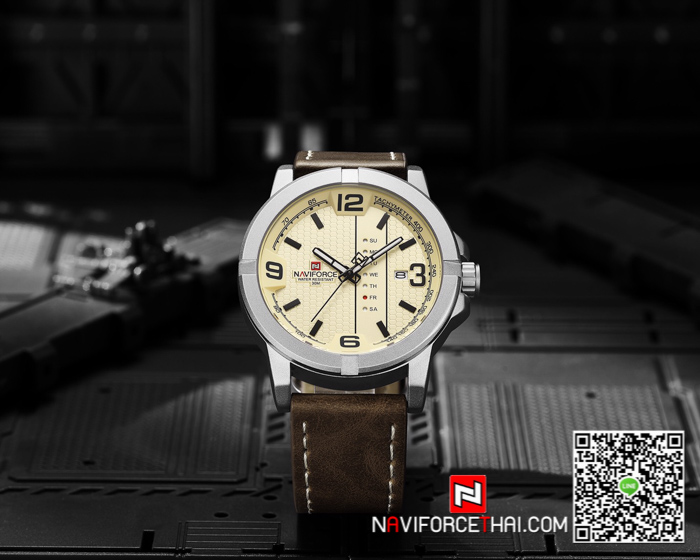 นาฬิกา Naviforce NF 9177 โคตรเท่ห์ สีน้ำตาล-ขาว สายหนัง ของเเท้ พร้อมกล่อง รับประกัน 1 ปี ส่งฟรี มีบริการเก็บเงินปลายทาง
