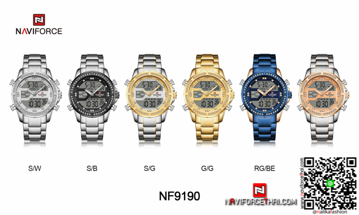 นาฬิกา Naviforce NF 9190 สายสแตนเลส รุ่นใหม่ ของเเท้ มีบริการเก็บเงินปลายทาง